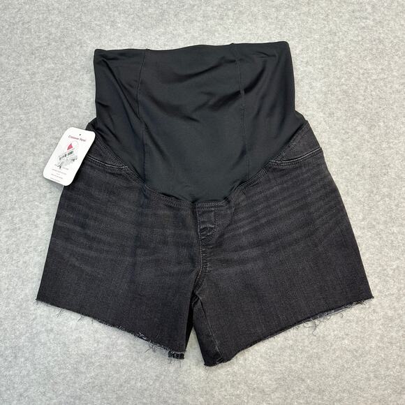 Isabel Maternity Midi Jean Short Womens 2 Black Crossover Panel Pull On Raw Hem - Picture 6 of 16